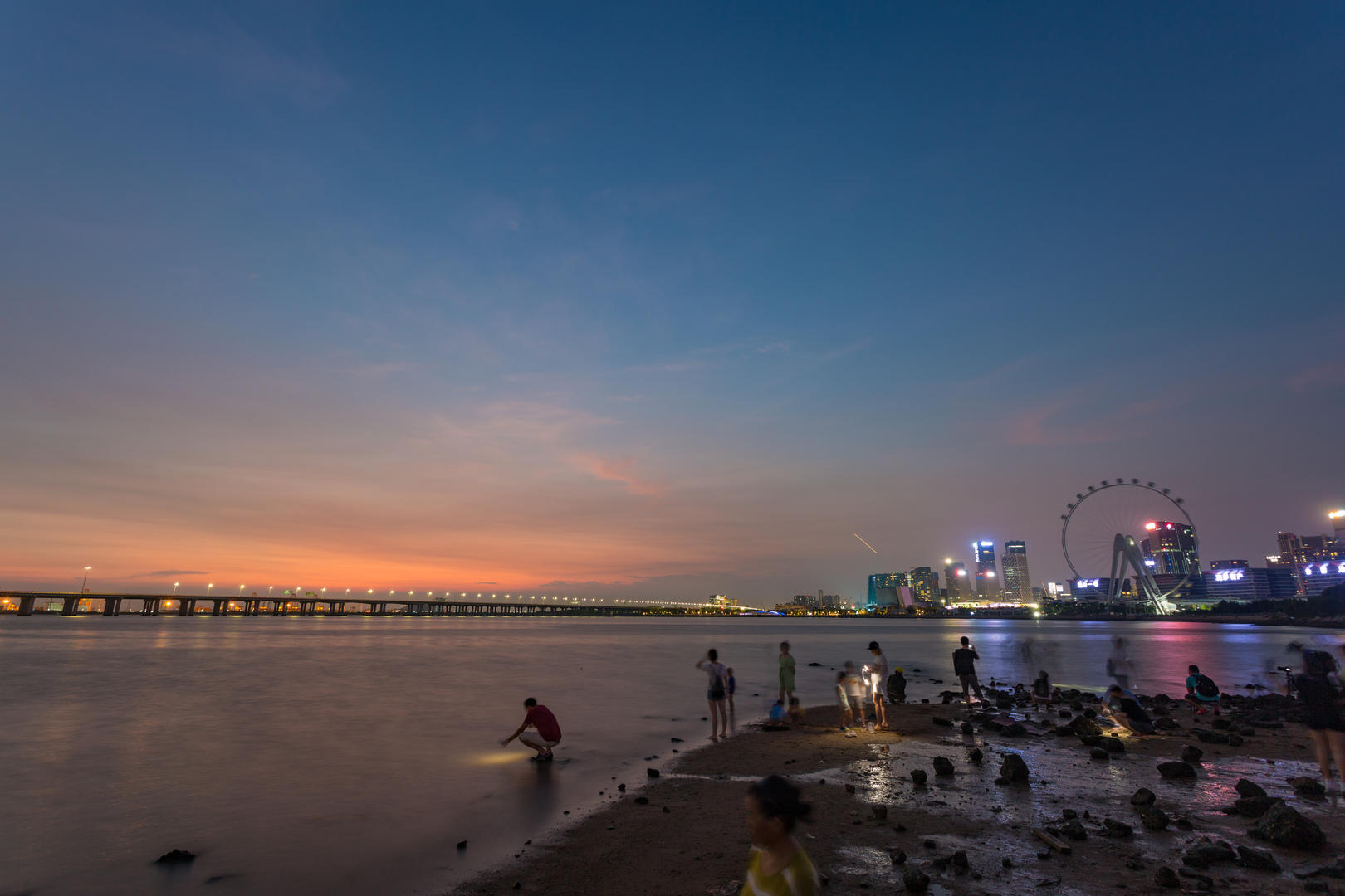 8K深圳前海海滨公园摩天轮跨海大桥黄昏晚霞日落延时视频的预览图