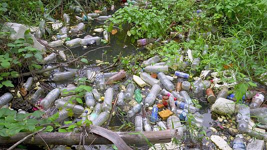 河边塑料瓶垃圾的环保问题视频的预览图