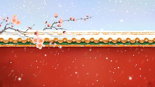 冬季红色城墙雪景合成背景视频视频的预览图