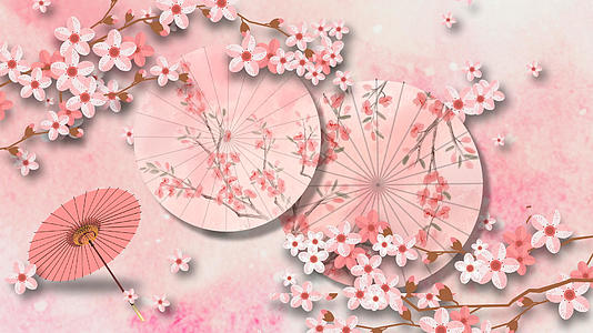 粉色桃花油纸伞中国风led舞台背景视频的预览图