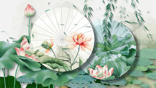 荷花油纸伞中国风led舞台背景视频的预览图