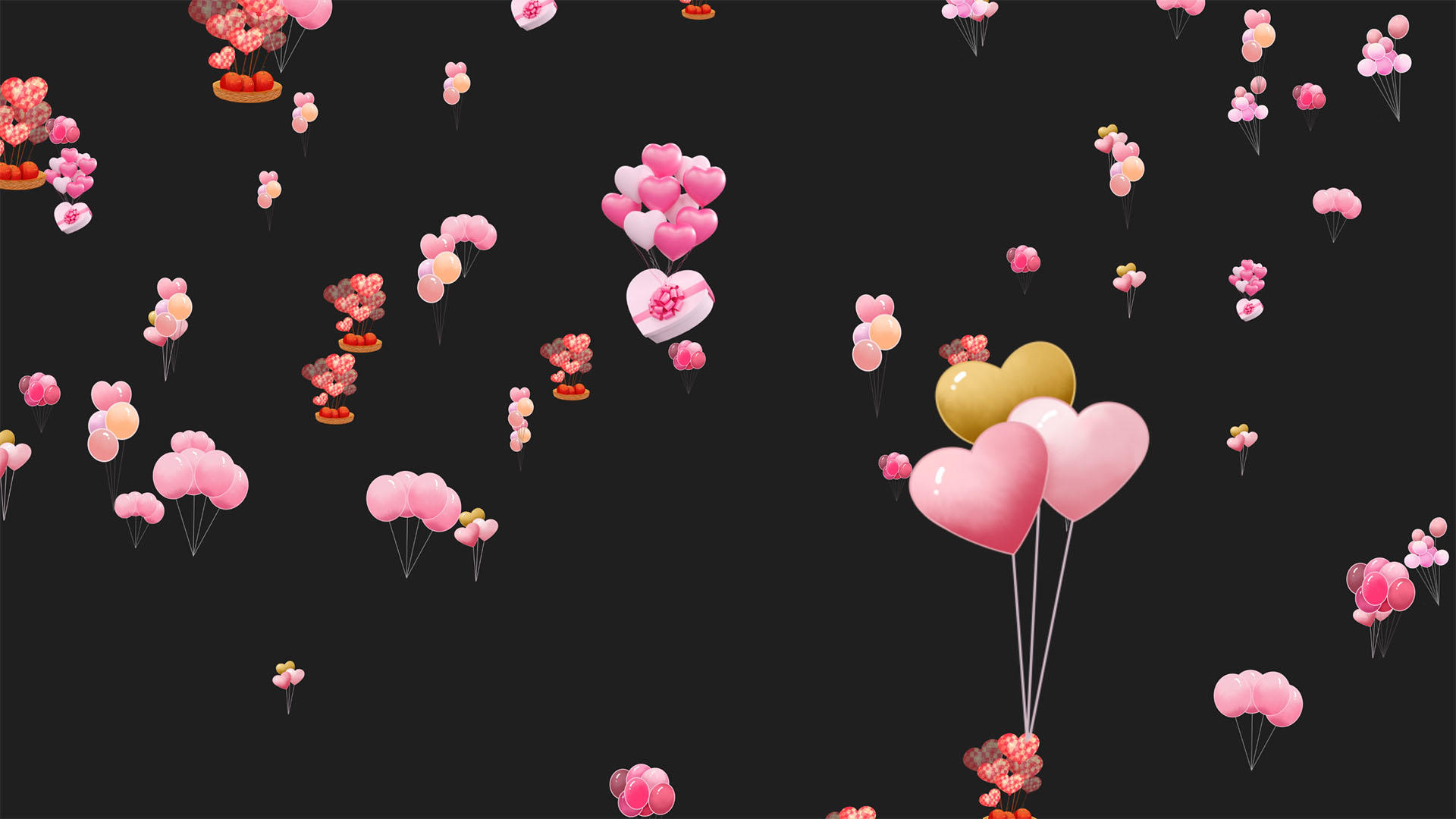 520爱心元素4K浪漫多彩多组气球上升视频元素视频的预览图