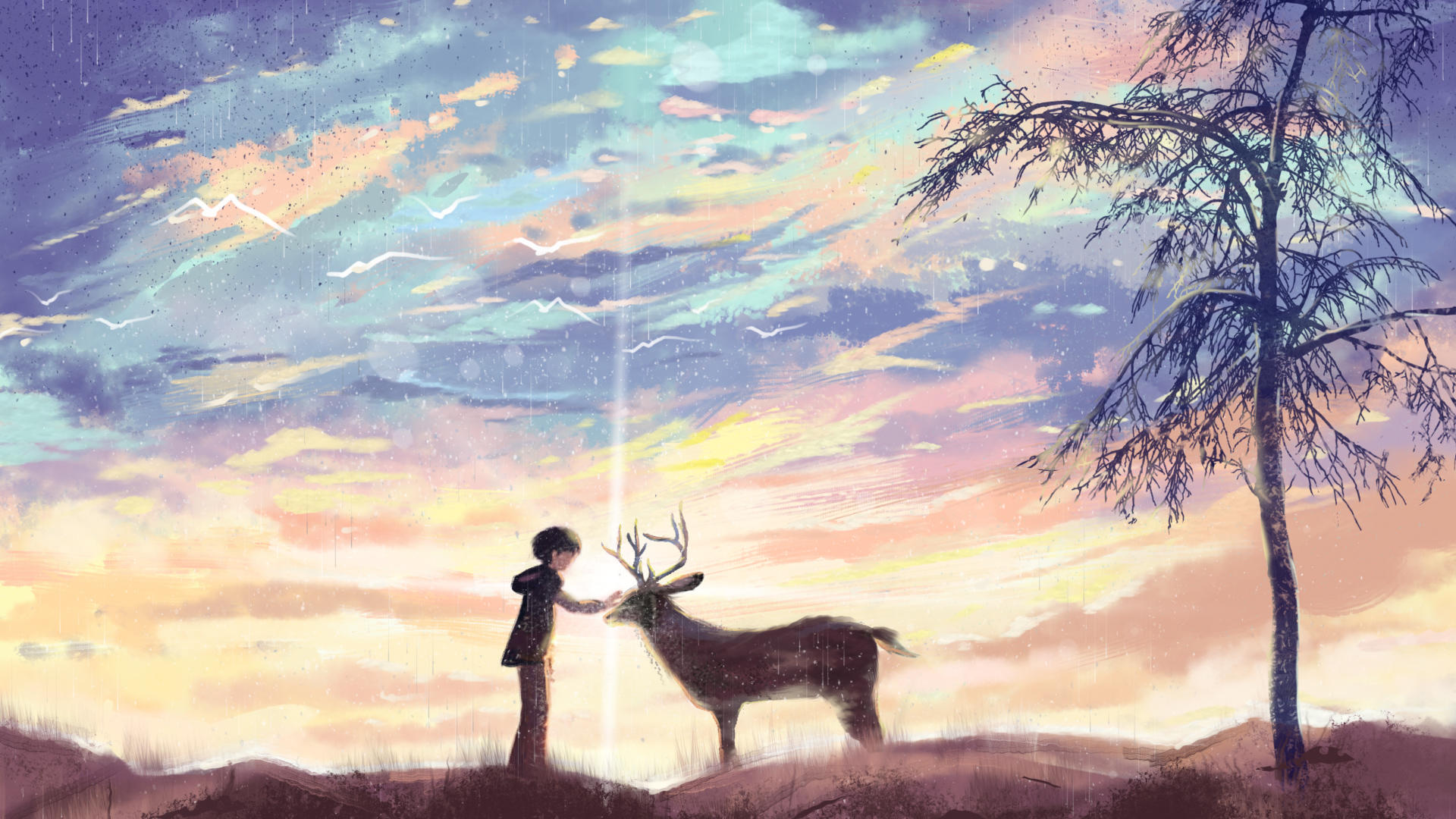 少年和鹿唯美相遇动态背景视频的预览图