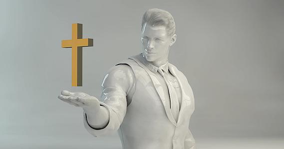 基督教宗教人类看着神圣的十字架发光视频的预览图