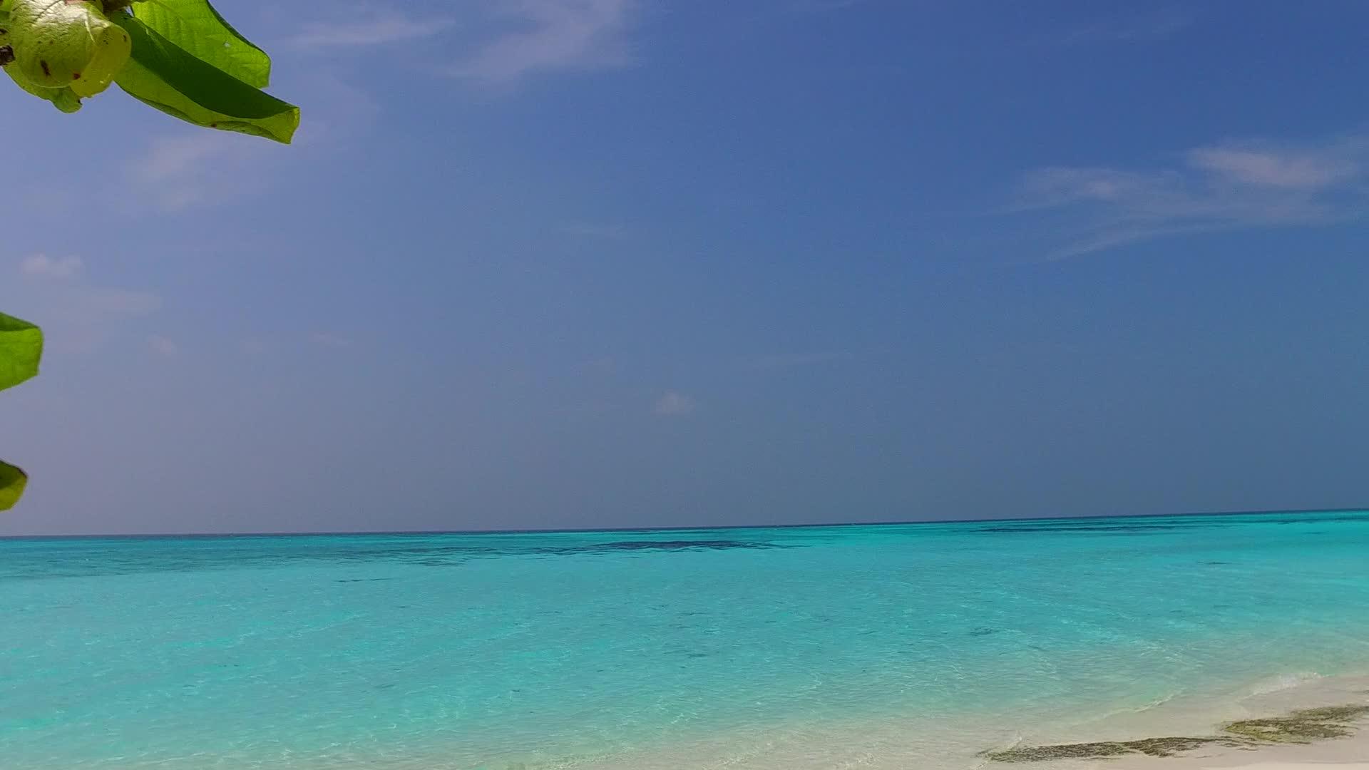 穿过长河海岸的透明海面在珊瑚礁附近有一个白色的海滩背景视频的预览图