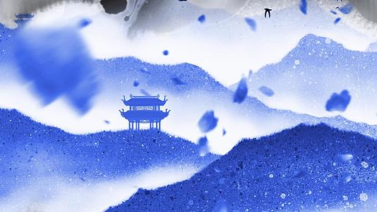 中国风水墨山水浪漫花瓣背景视频的预览图
