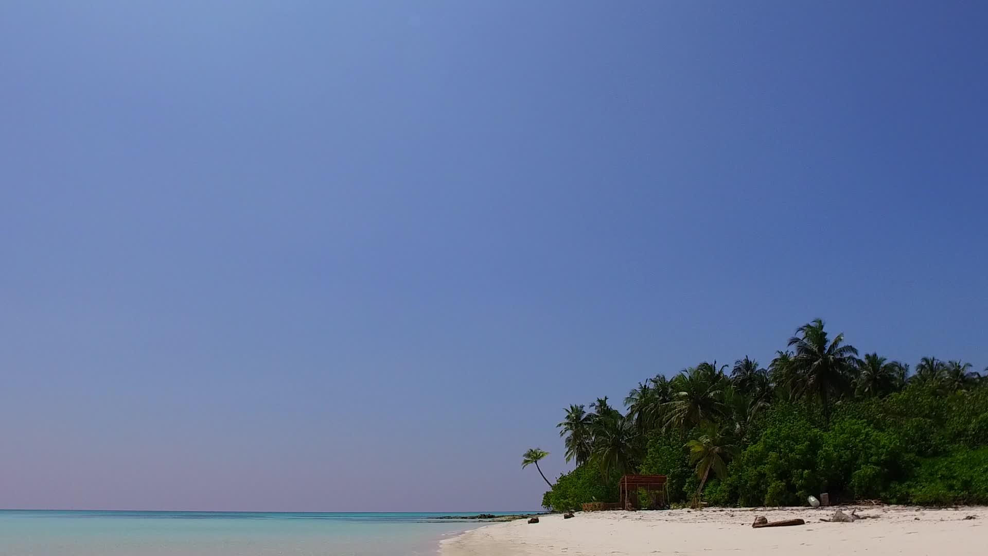 完美度假海滩之旅蓝海和阳光下的白色沙滩背景视频的预览图