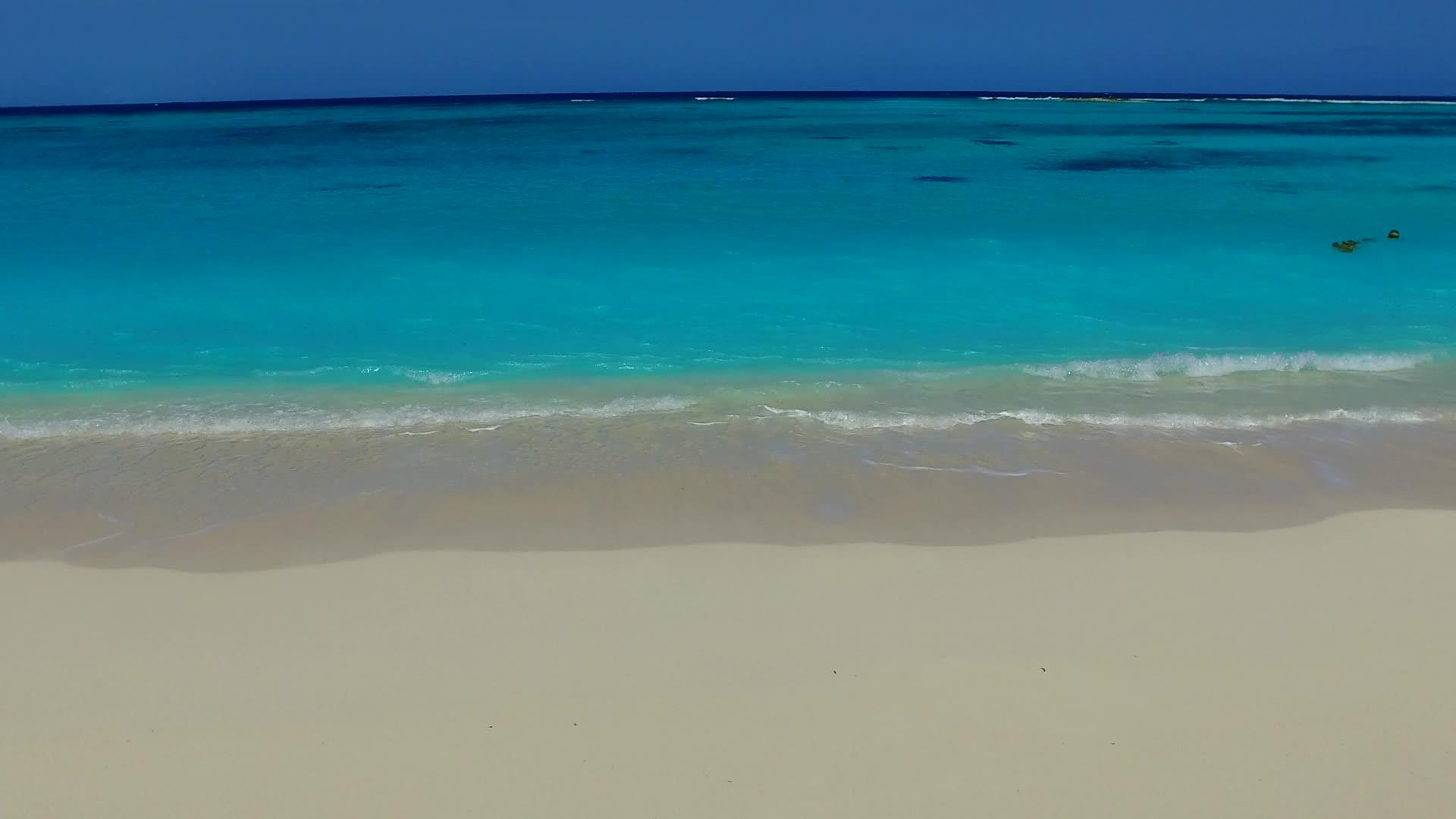 珊瑚海和棕榈树附近白沙背景的完美环礁湖海滩之旅视频的预览图