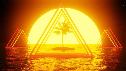 以棕榈树日落和水为例视频的预览图