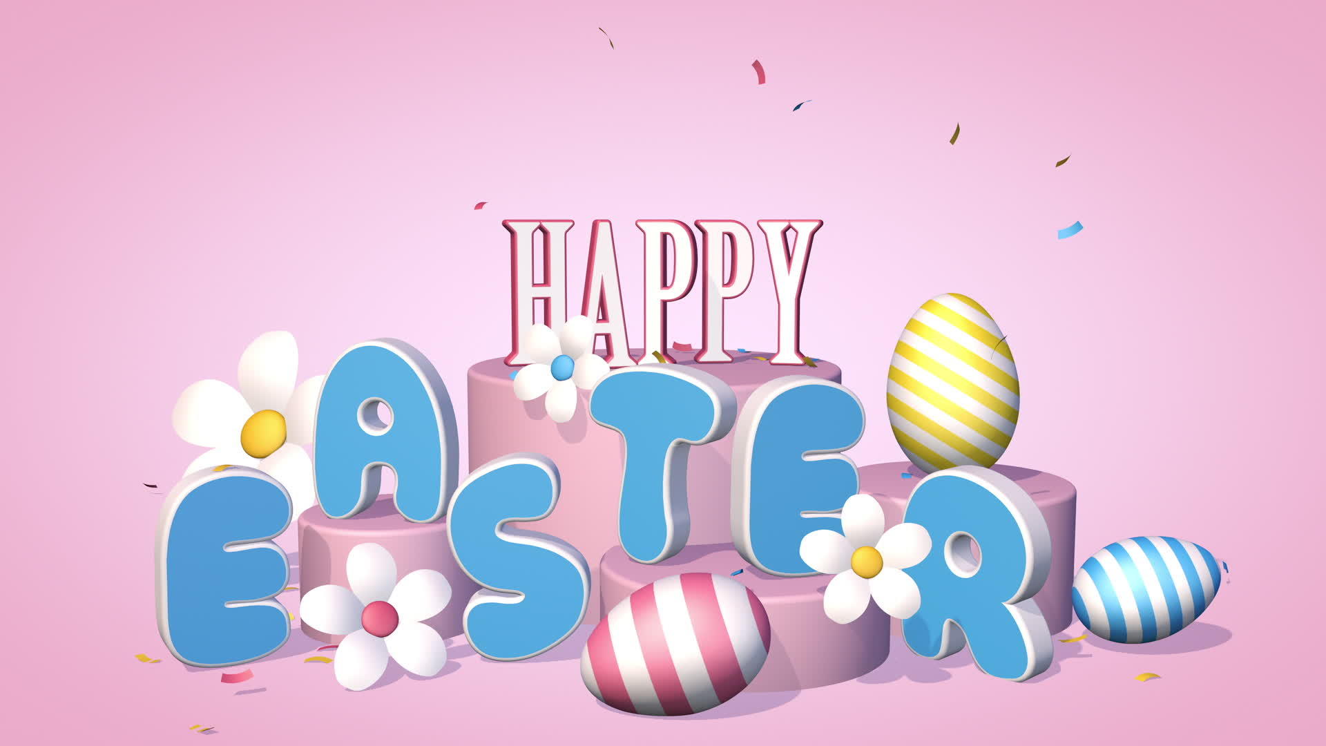 快乐的东方3D动画配有鸡蛋花和彩色运动图形视频的预览图