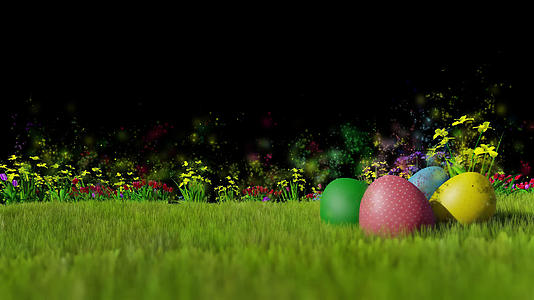在绿色的草地上东方的鸡蛋有阿尔法视频的预览图