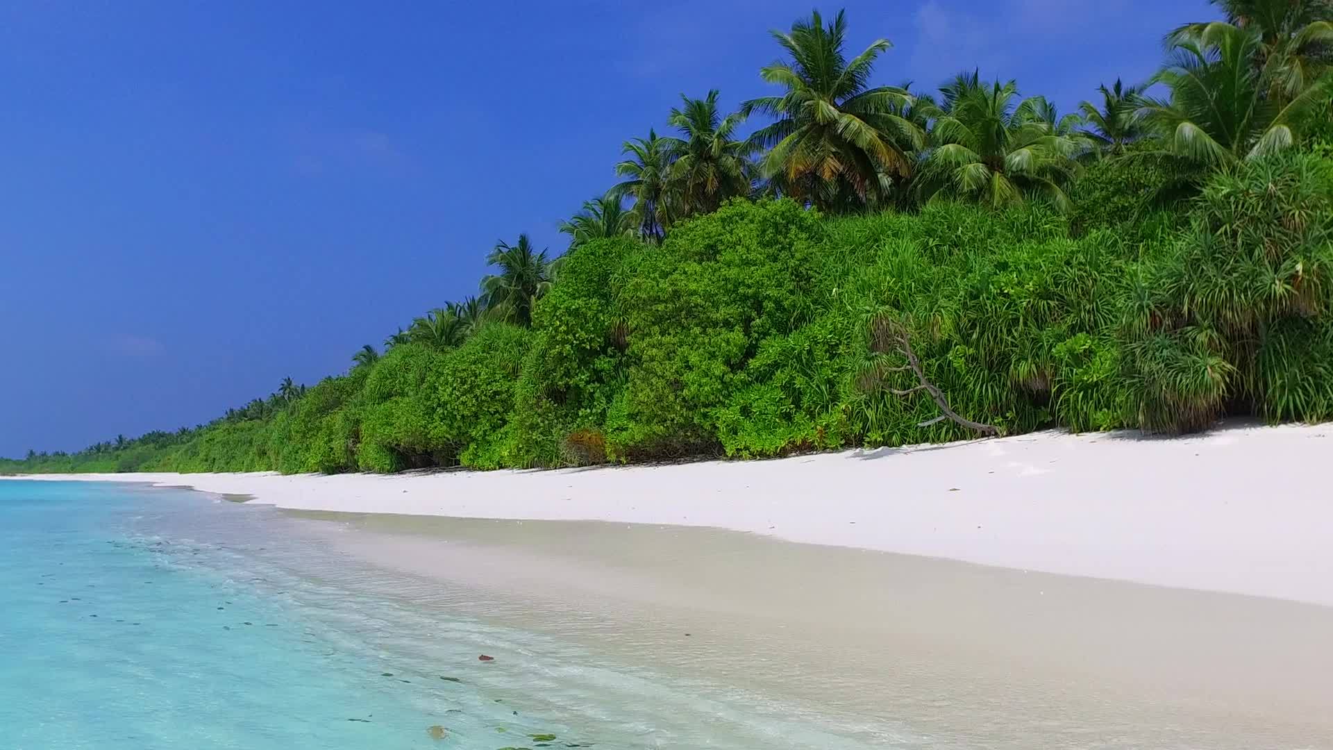 以蓝色的海洋和接近冲浪的白色沙底背景关闭宁静度假胜地视频的预览图