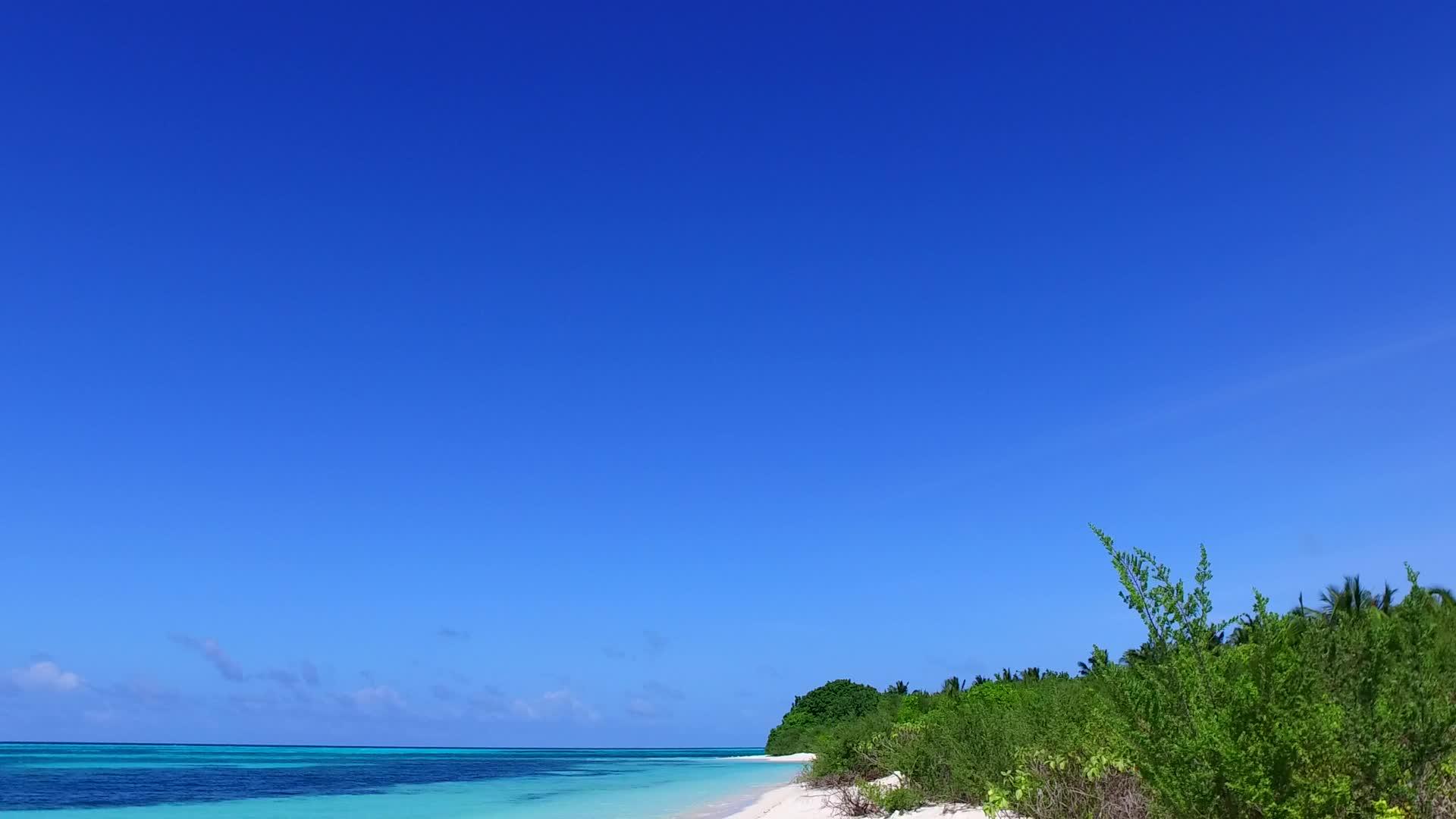 蓝海和白色沙底的背景在度假胜地附近阳光明媚的天堂里视频的预览图
