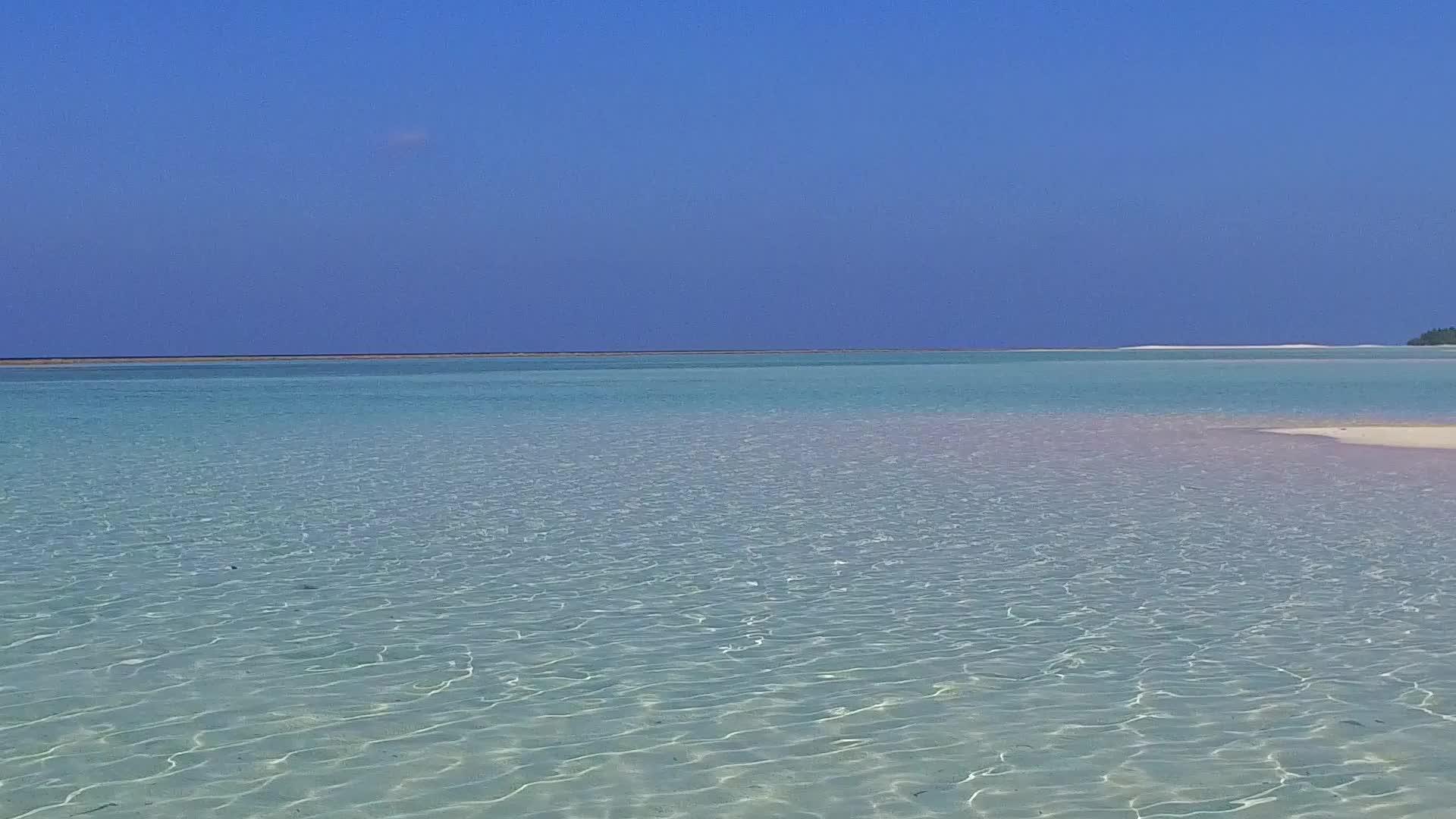 当海棕榈树附近的白沙背景的蓝色海平面被热带海滩打破时视频的预览图