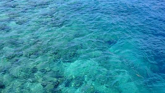 蓝色环礁湖和棕榈树附近的白色海滩背景海岸线海滩旅行视频的预览图