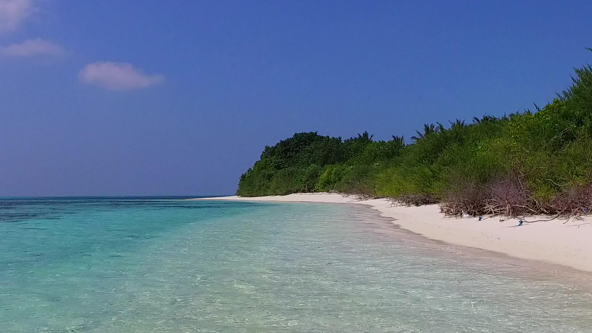 阳光明媚的海景在蓝绿色的海洋中放松冲浪附近有白沙背景视频的预览图