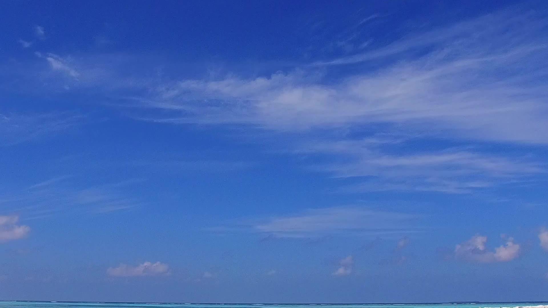 蓝色环礁湖航行棕榈树附近的白色浅滩背景是完美的视频的预览图