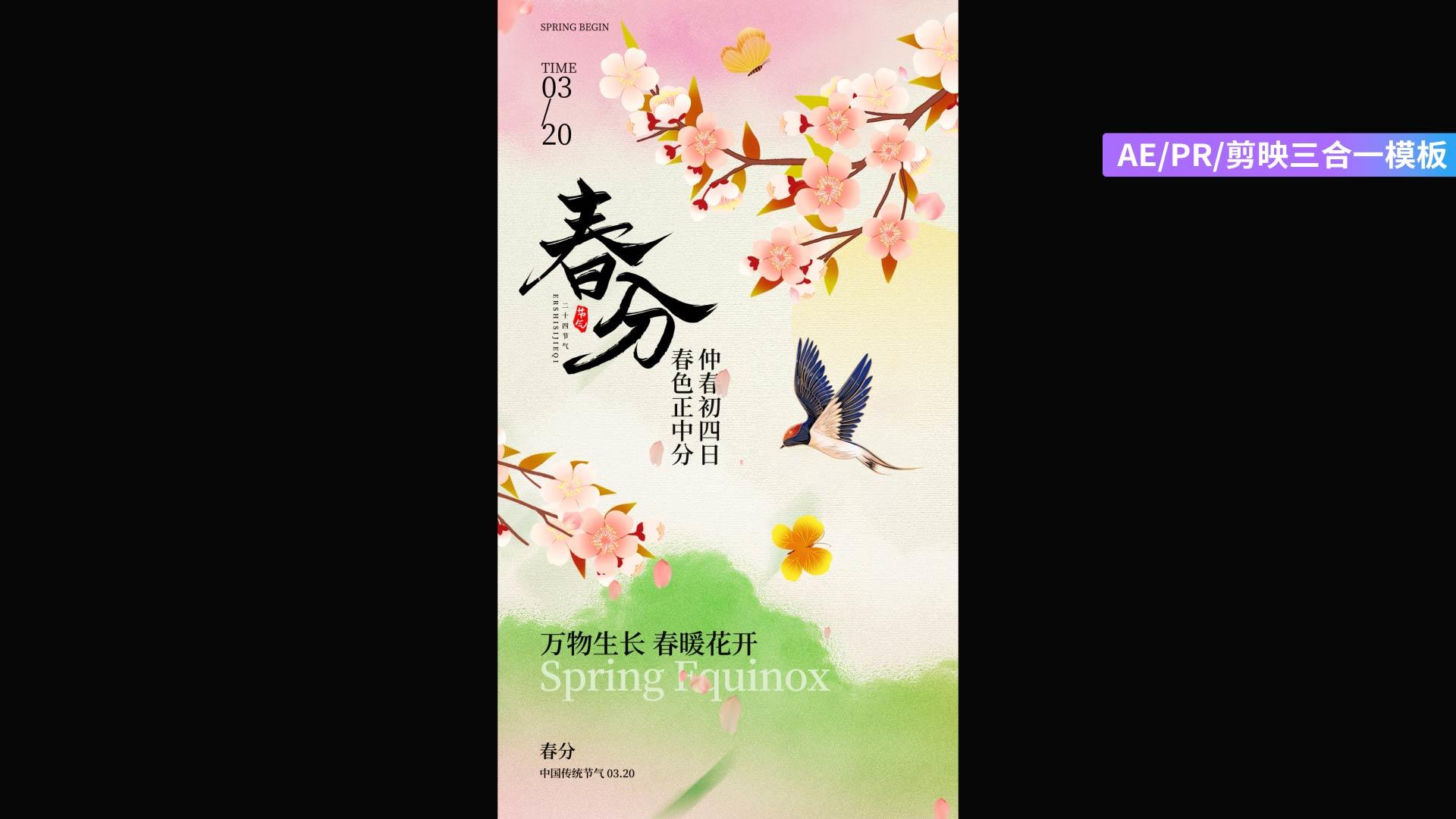 春分大气弥漫全屏海报AEPR剪影三合一模板视频的预览图