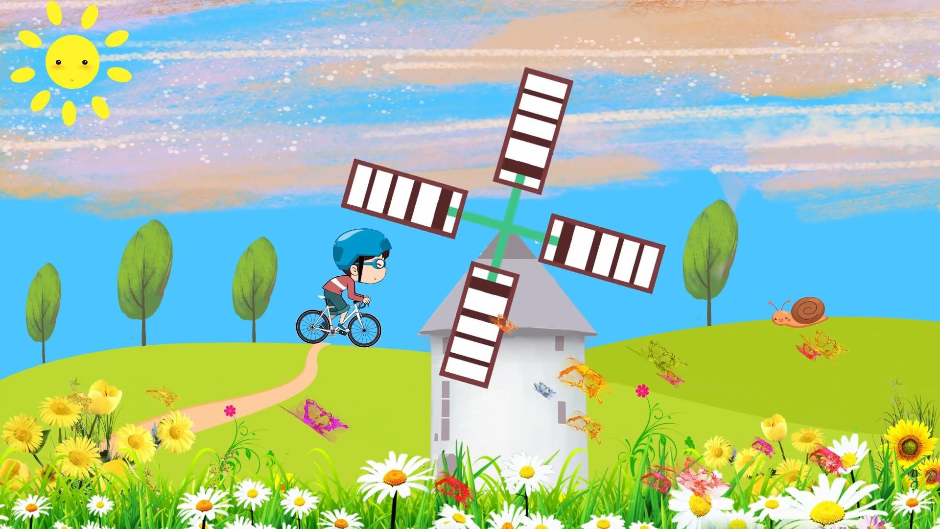 卡通太阳草原男孩骑车led背景视频视频的预览图