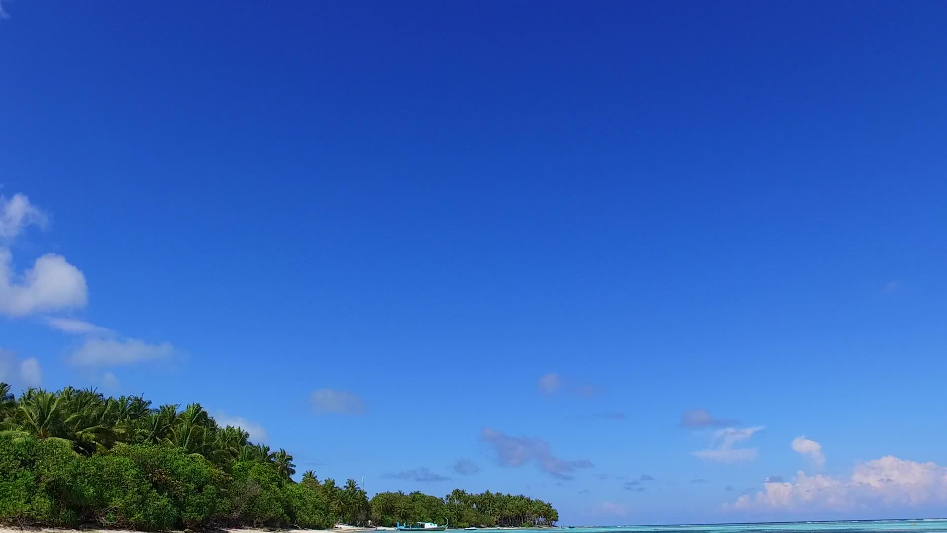 长河旅游海滩假日空间蓝色环礁湖和棕榈湖白色沙底视频的预览图