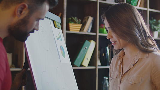 微笑的女性在规划板上解释商业策略视频的预览图