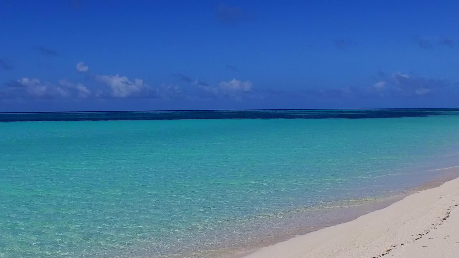 蓝绿色的大海和接近冲浪的浅沙背景海洋湾海滩野生生物阳光明媚视频的预览图