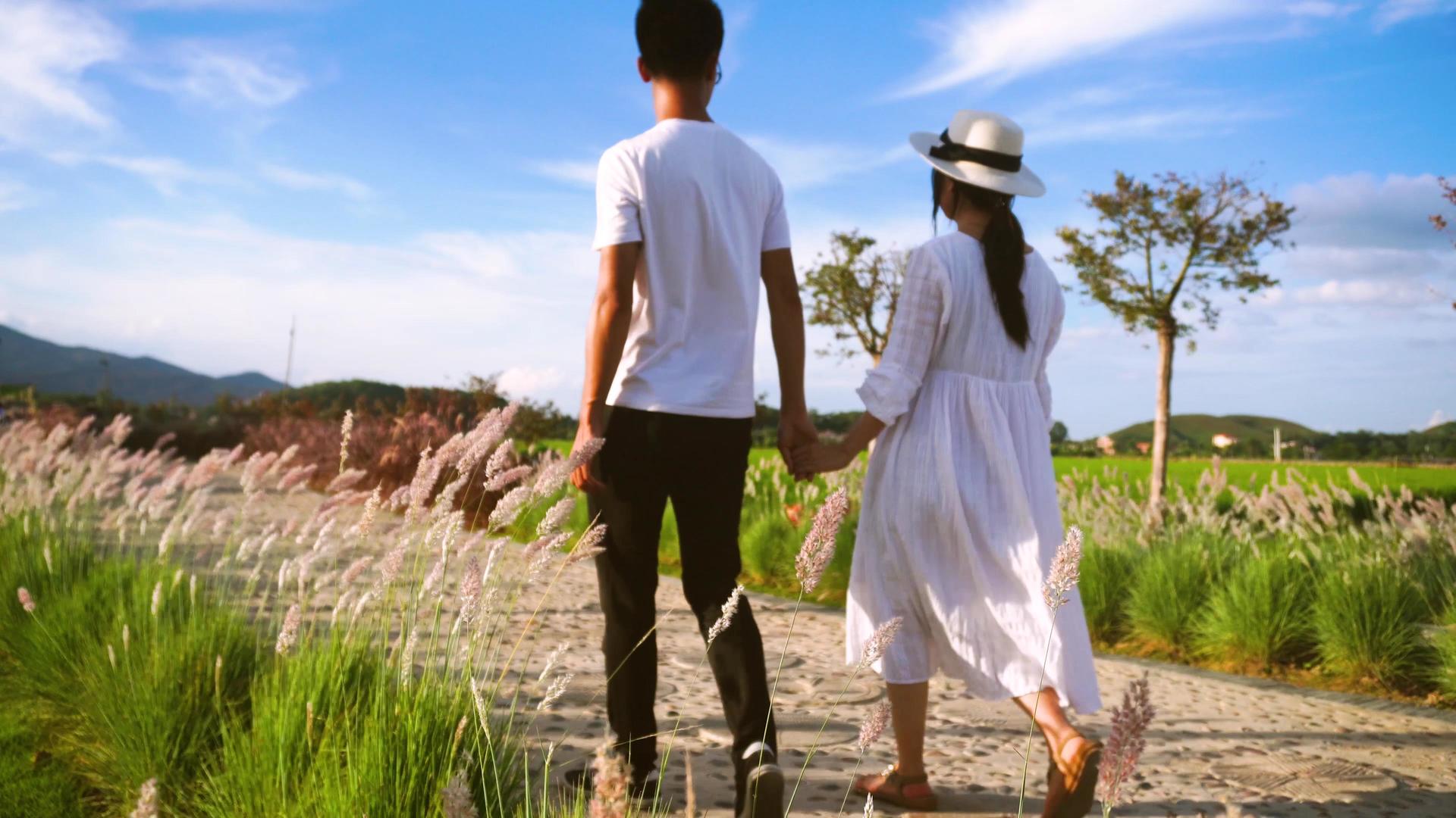 田园乡间情侣背景散步视频的预览图