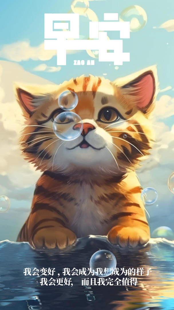 可爱的卡通小猫早安视频海报视频的预览图
