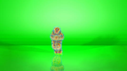 五颜六色的猴子在绿色的背景下跳舞视频的预览图