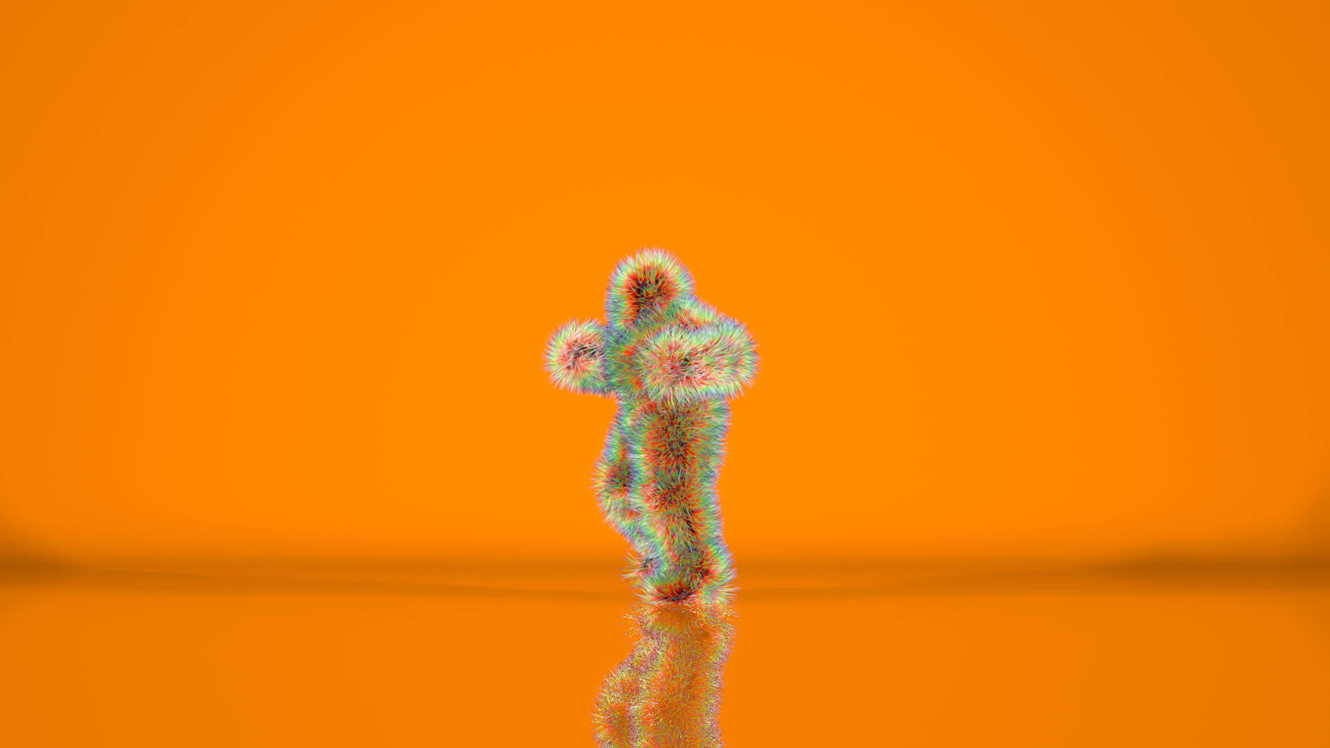 在橙色背景下跳舞的五颜六色的蒂字符视频的预览图