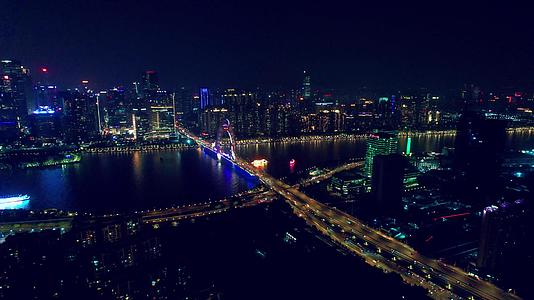 广州猎德大桥城市夜景车流航拍视频的预览图
