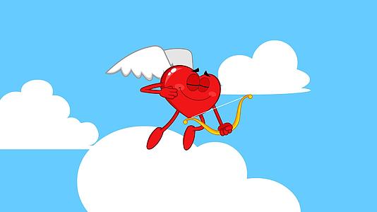 快乐的心与弓箭飞翔的卡通人物视频的预览图