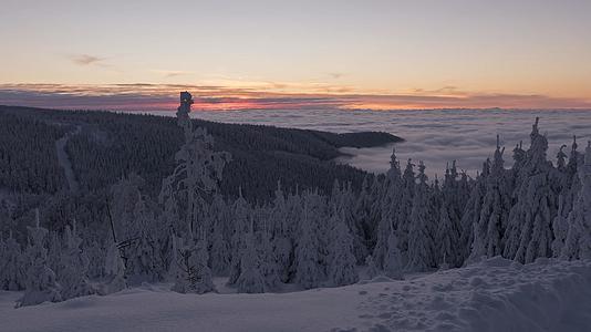 8K冬季雾凇森林云海延时视频的预览图