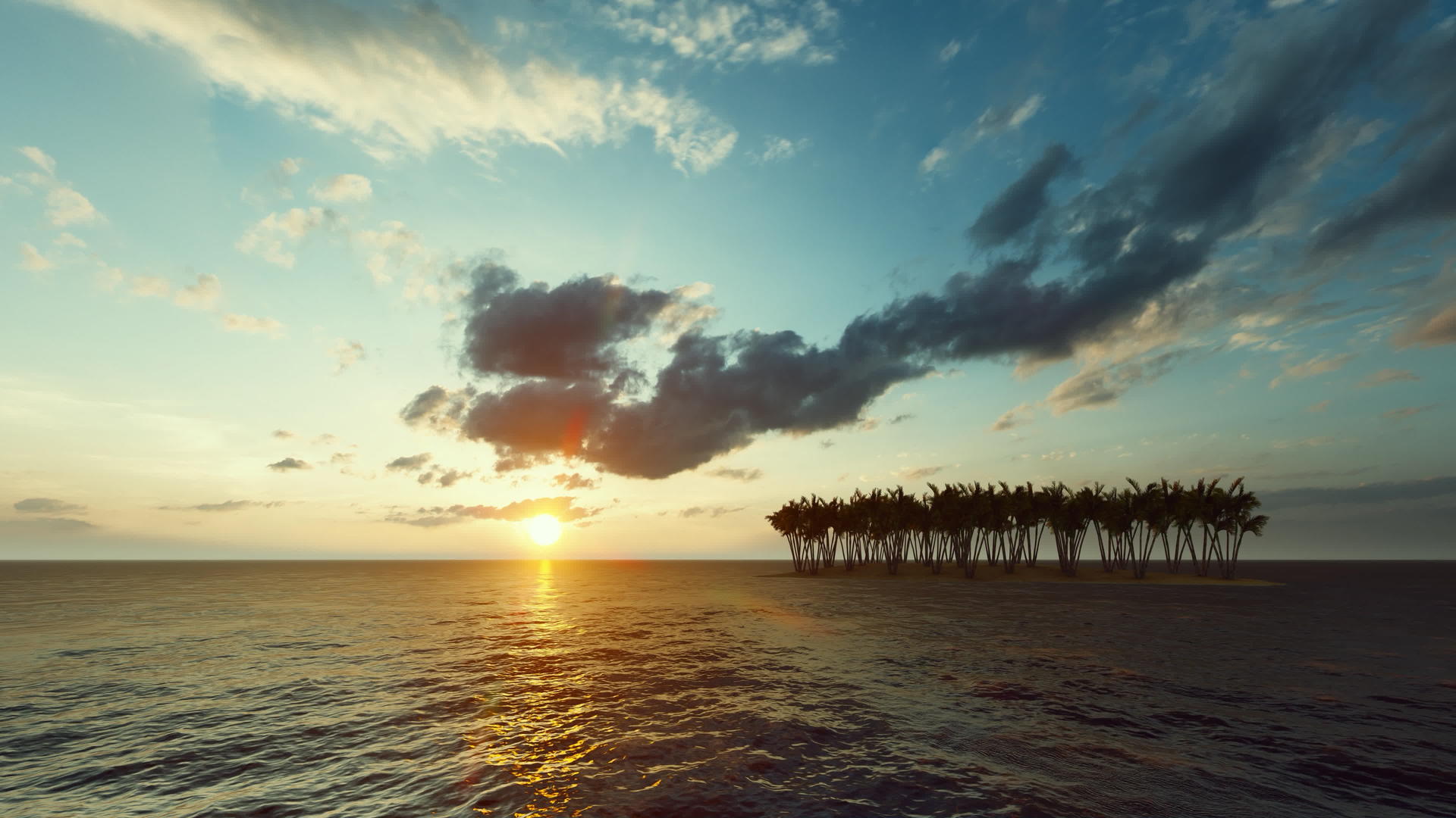 日落时在海洋中部的小岛上视频的预览图