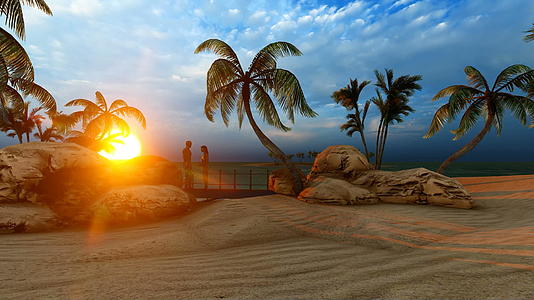 三对夫妇在日落时在海滩上聊天视频的预览图