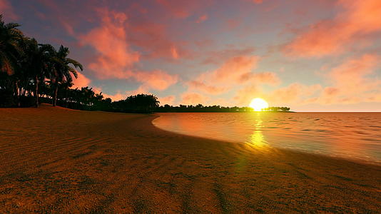 清空的海滩和美丽的日落视频的预览图