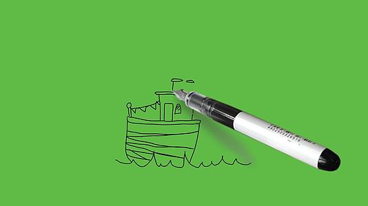 在抽象的绿色背景上画出黑色和蓝色的远洋船视频的预览图
