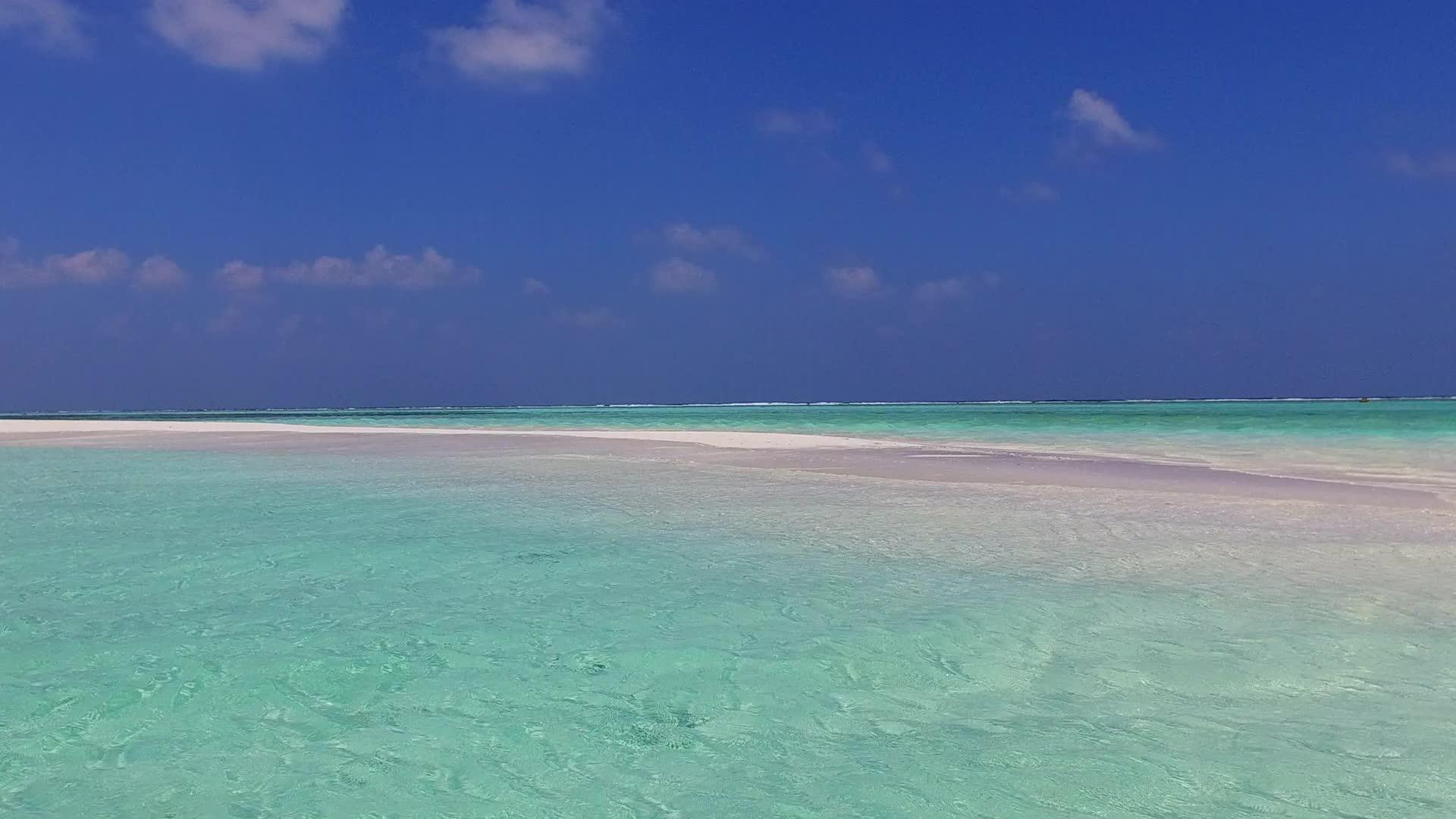浅海和冲浪附近浅沙背景明亮的浅海海滩生活视频的预览图