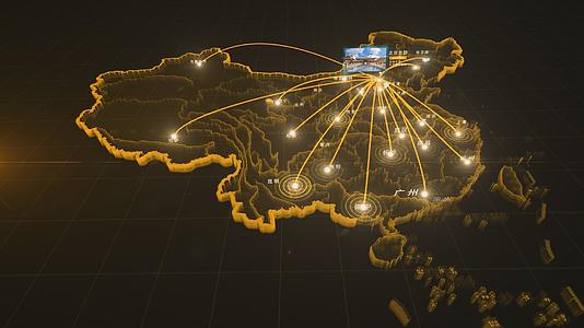 震撼科技金色地图辐射连线视频的预览图