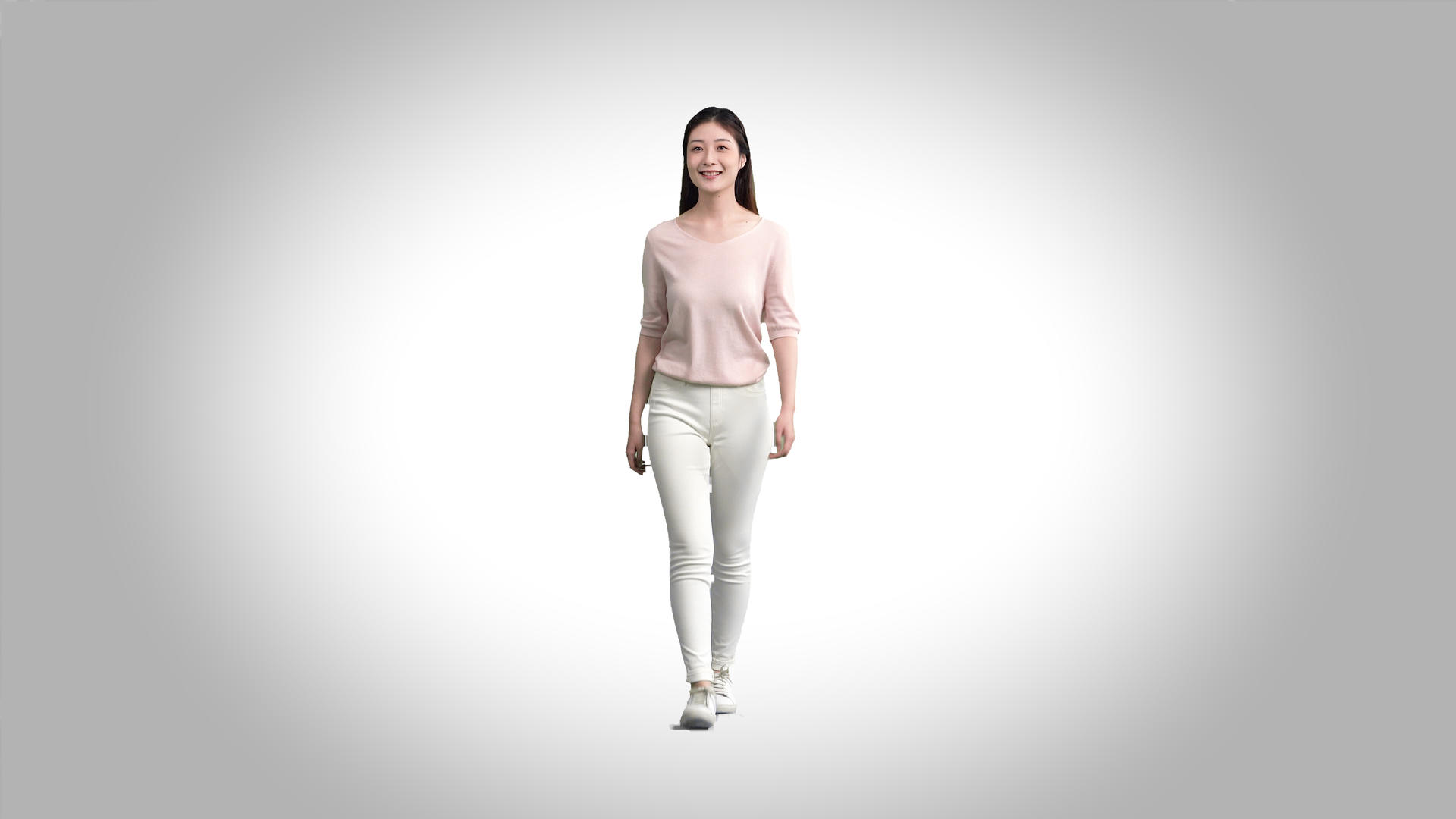 4k女性行走逛街白底视频视频的预览图