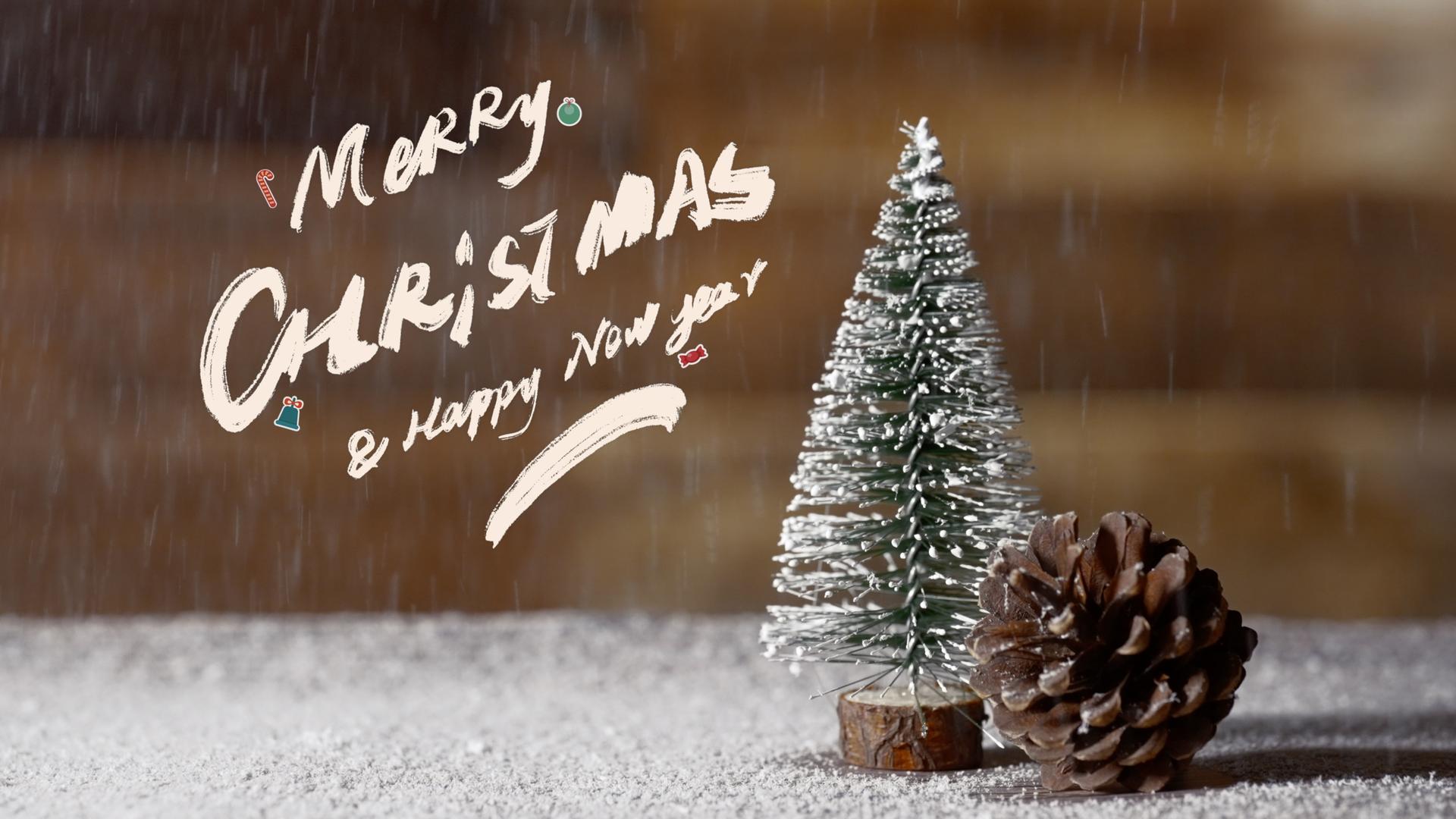 4k圣诞快乐手写英文松树空镜视频的预览图