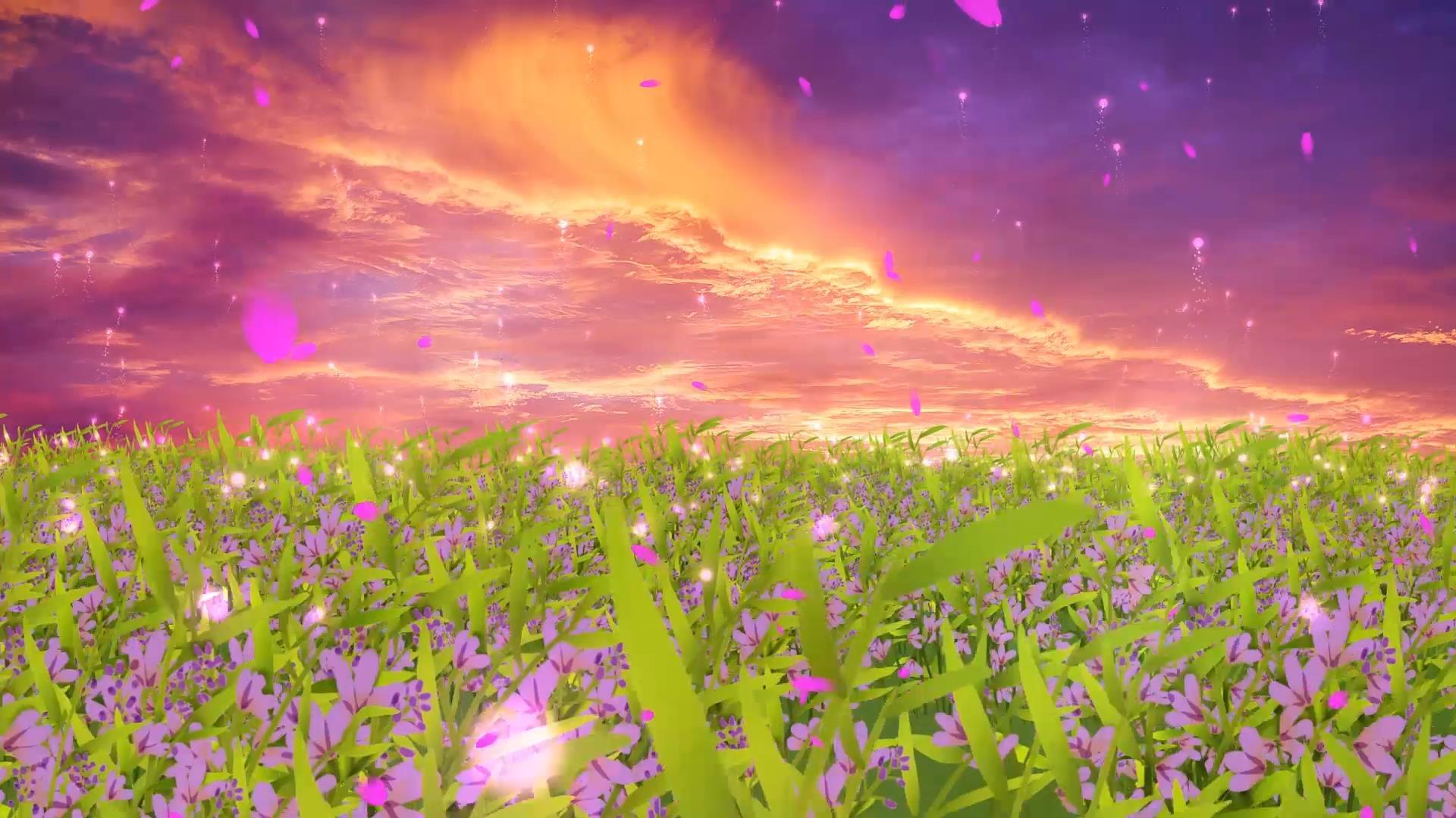唯美紫色动态花海大气粒子上升背景视频素材视频的预览图