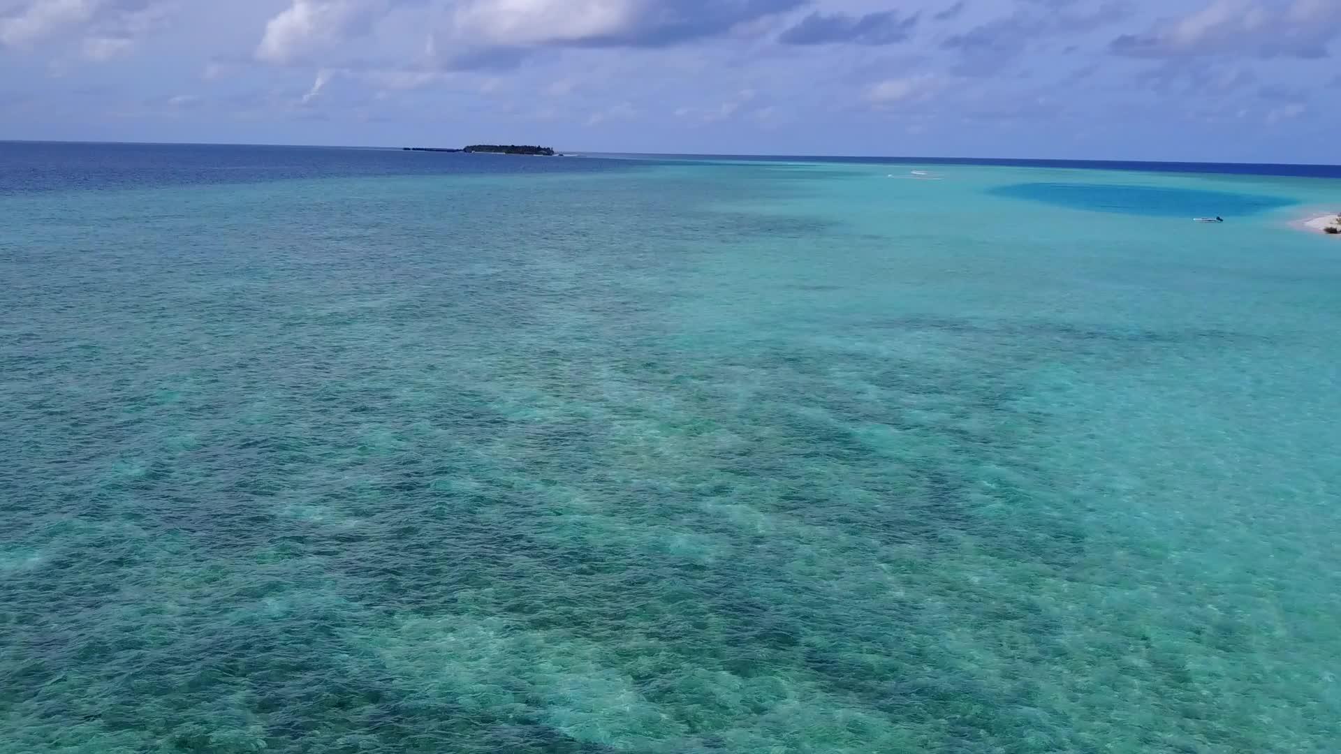 完美的蓝海和白沙背景的海湾海滩野生动物空中无人驾驶飞机视频的预览图