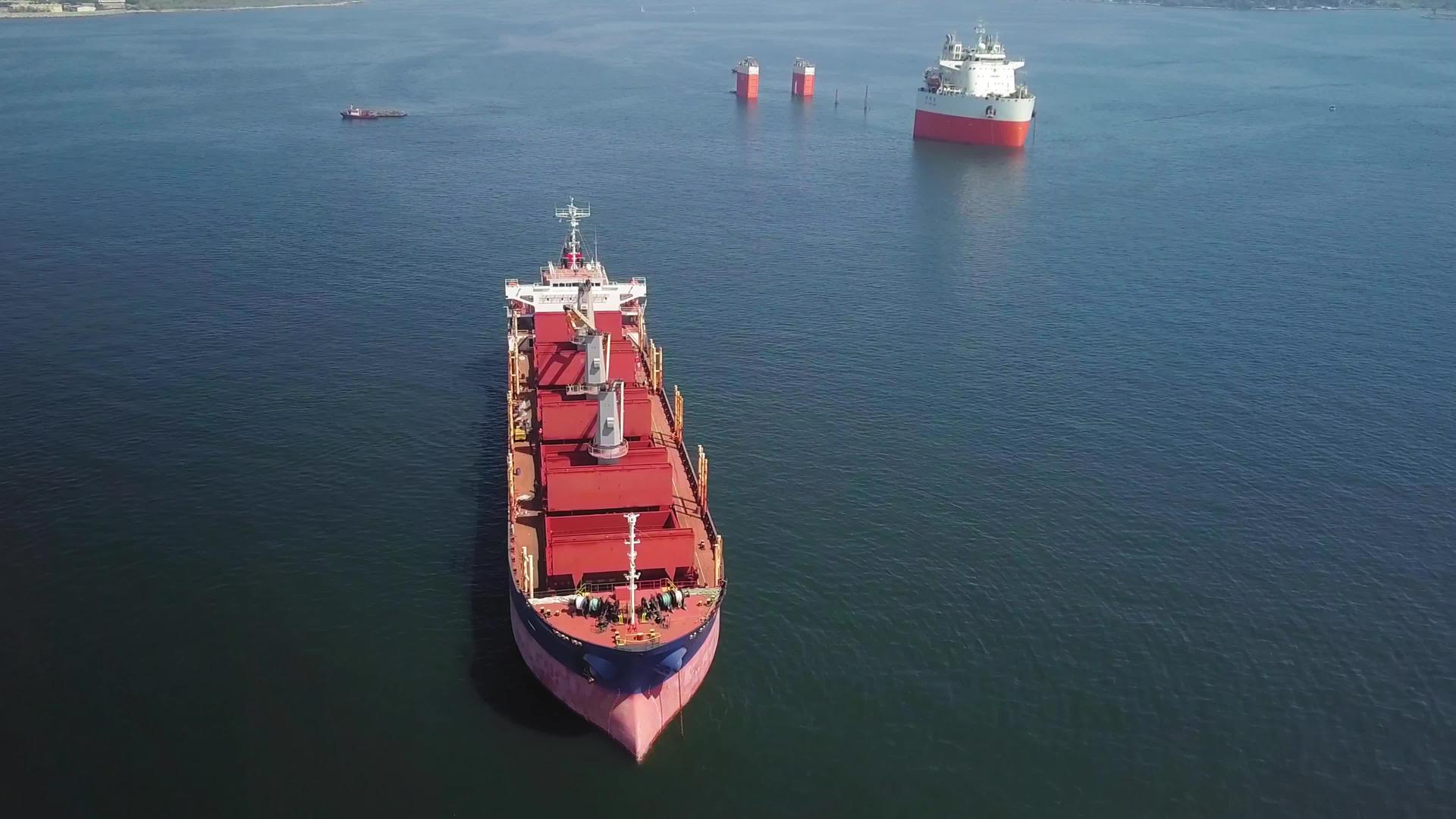 一艘停泊在公海的货船视频的预览图