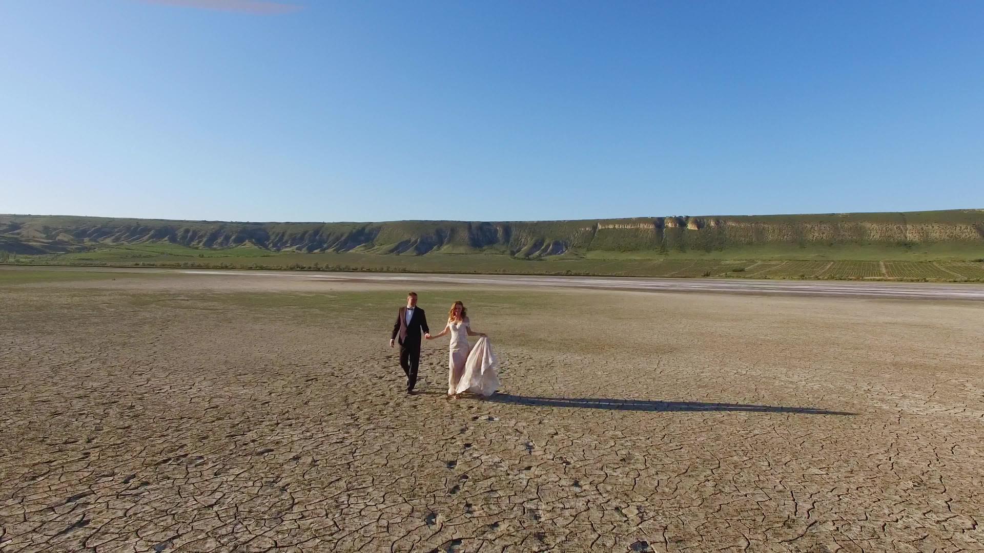 新娘和新郎在质地上行走视频的预览图