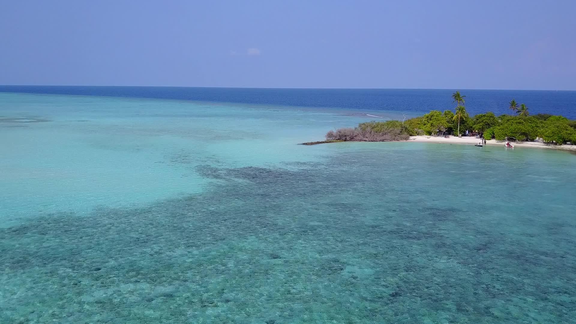 在绿松环礁和白沙的背景下观察环礁湖海滩上安静的野生生物视频的预览图
