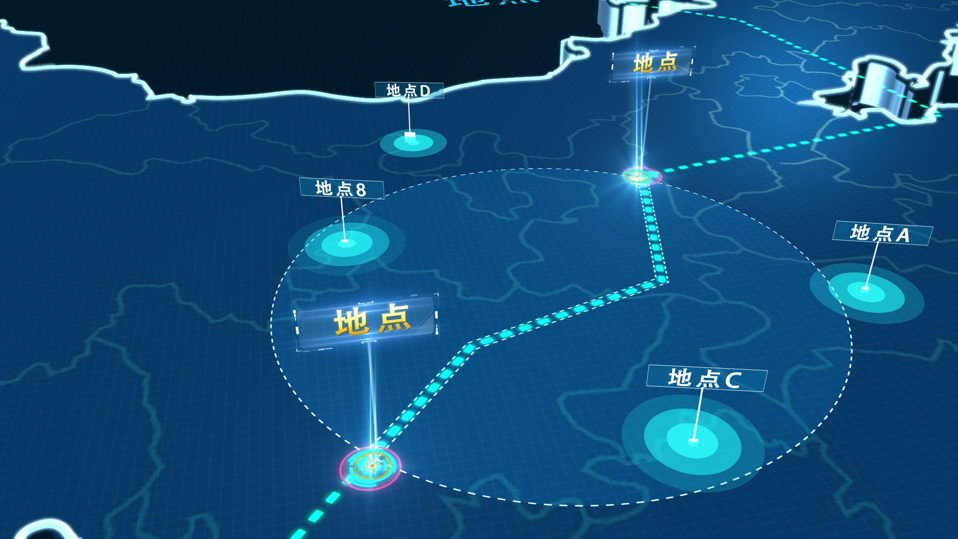 科技感三维区位路线地图展示AE模板视频的预览图