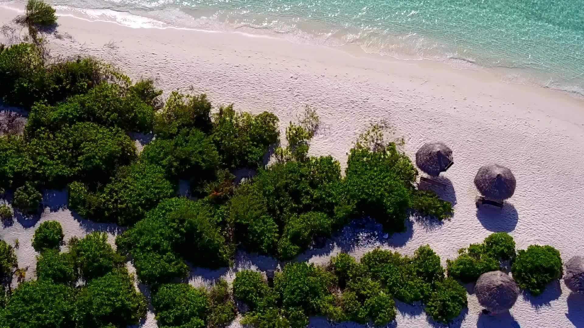 在白沙的背景下清澈的海洋和豪华的海岸海滩冒险的无人机景观视频的预览图