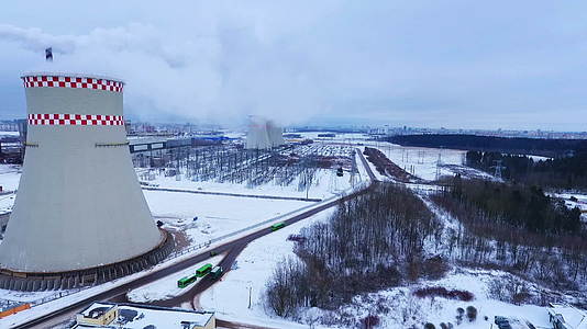 热能厂空中工业烟囱热电站视频的预览图