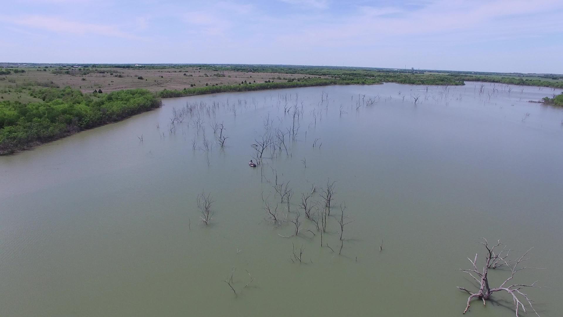 在横轴上被湖边的射线浴袍淹没的树木视频的预览图